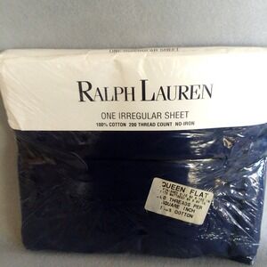 Ralph Lauren Queen Flat Irregular‎ Sheet Navy Blue 100% Cotton 200 TC No Iron